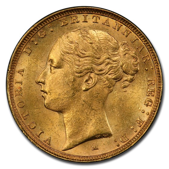1885-M Australia Gold Sovereign Young Victoria MS-64+ PCGS 1885-M Australia Gold Sovereign Young Victoria MS-64+ PCGS
